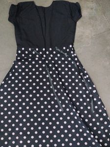 Black Gown With White  Bobby Print Skirt