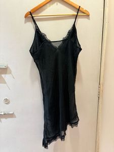 Black Lace Trimmed Slip Dress