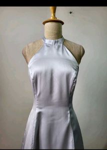 Elegant Silver Halter Neck Maxi Dress