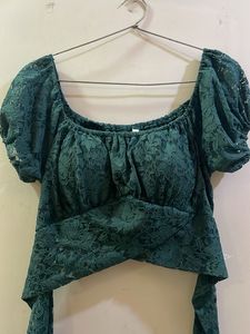Elegant Green Lace Crop Top