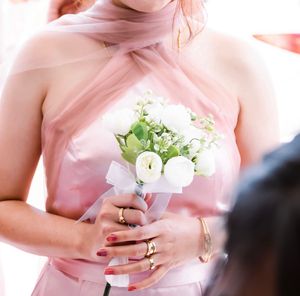 Elegant Pink Satin Evening Gown
