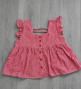 Red Gingham Square Neck Top