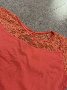 Coral Lace Sleeve Blouse