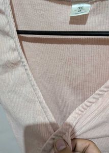 Pink Ribbed Wrap Crop Top