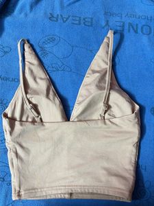 Stylish baby pink V-Neck crop top