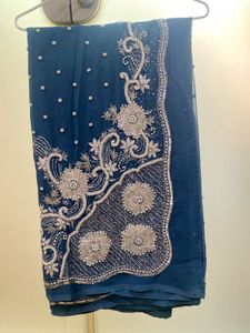 SALE!! Royal Pearl Beaded Embellished Grey Saree