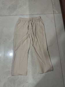 Beige Linen Blend Drawstring Pants Unisex
