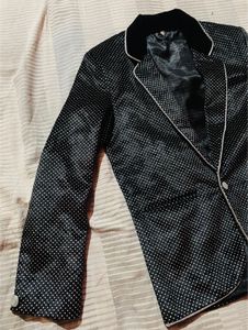 Men's Black Blazer with White Polka Dots