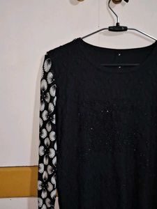 Black Sweater Top With Net Sleeves