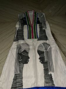 White Kurta with Tribal Print(with pants and shaw