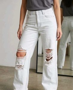 Light Wash Ripped Wide Leg Jeans