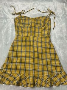 Yellow Plaid Tie-Up Mini Dress ✨