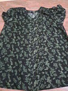 Black Floral Print V-Neck Top