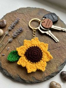 Handmade 2pc Crochet Sunflower Keychain