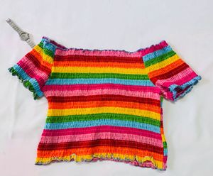 Rainbow Smocked Off-Shoulder Top