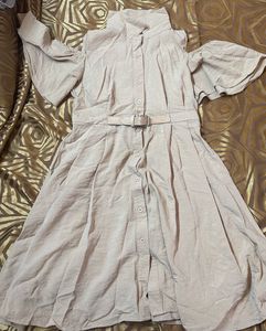 Elegant Beige Cold Shoulder Dress