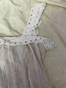 White Eyelet Trim Striped Tank Top