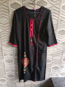 Elegant Black Kurta with Red Accents