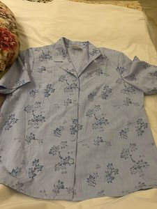 Light Blue Floral Button-Up Top