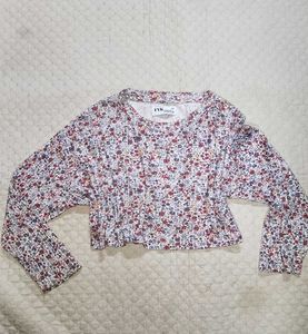 Floral Print Cropped Long Sleeve Top