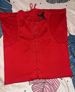 Red Lace-Up Sleeveless Dress