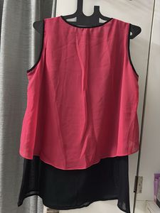 Chic Pink &amp; Black Layered Blouse