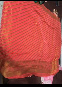 Elegant Red Printed Saree used once blouse availab