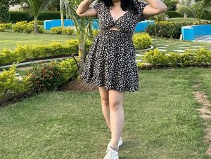 Black mini beautiful floral detailing dress