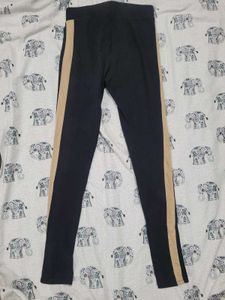 H&M Black Leggings with Tan Side Stripe