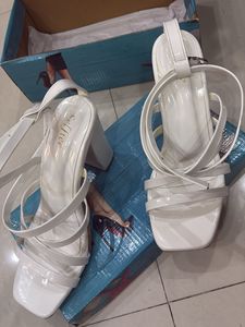 Stylish White Strappy Block Heels