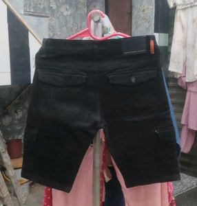 Black Denim Cargo Shorts