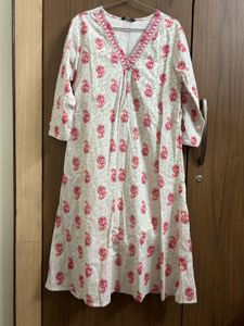 White Kurta with Red Paisley Print