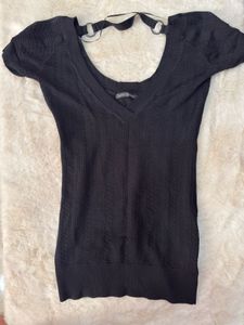 NEW Black Knit V-Neck Top with Ring Detail