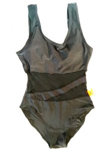 Black Mesh Insert Swimming Costume With Flaws