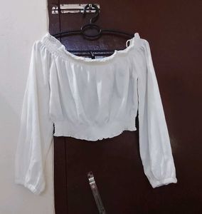 Off-Shoulder Smocked White Crop Top