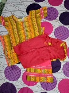 Rayon Kurta Plazo With Dupatta,Red And Yellow Mustard Mix Colour It's A Beautiful Design With Plazo .lace And Mirror Work In Kurta