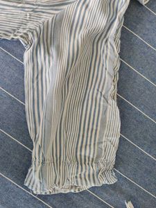 Blue Striped Ruffled V-Neck Top