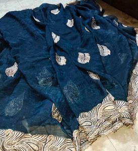 Elegant Teal Saree with Silver Embroidery