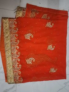 Elegant Orange Embroidered Saree