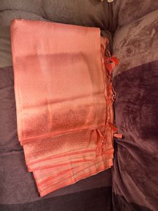 Peach Silk Saree with original unstitched blouse