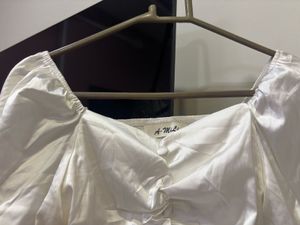 Chic White Ruched Puff Sleeve Top