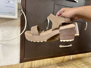 Chic Beige Platform Block Heels