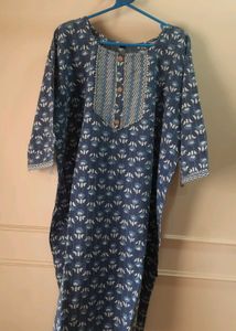 Pure Cotton Blue Floral Print 3 pc suit
