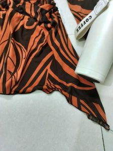 Unique Orange &amp; Brown Print Mini Dress