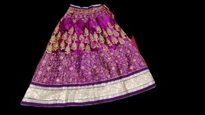 Purple &amp; Gold Embroidered Skirt  with Dupatta