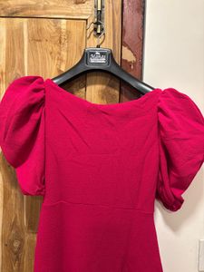 Vibrant Pink Puff Sleeve Wrap Dress