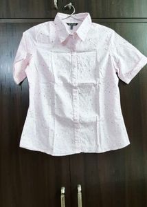 Pink Speckled Short Sleeve Button-Up Shirt