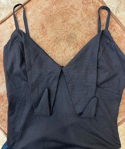 Chic Black Ribbed One-Piece Swimsuit