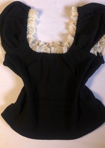 Black Lace Trim Blouse Top