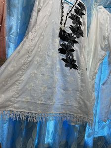 White Kurta with Black Floral Embroidery